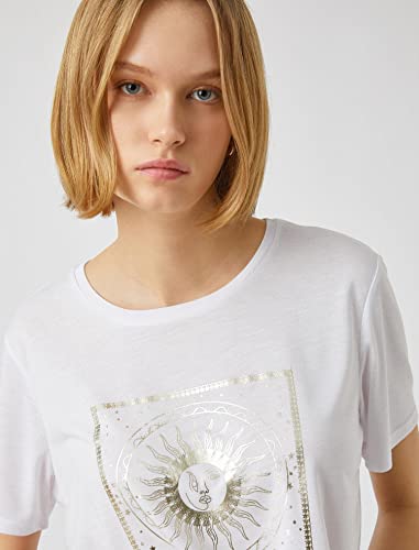 Koton Koszulka damska z nadrukiem, Gebrochenes Weiß (001), L