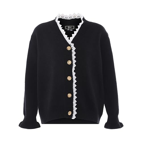 faina Damska kurtka z dzianiny z dekoltem w serek i koronkowym obszyciem akrylowym, czarna, rozmiar XL/XXL, czarny, XL