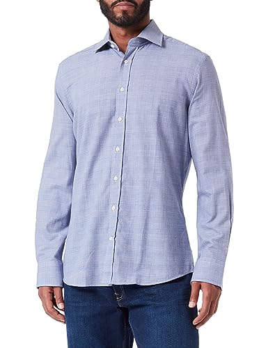 Hackett London Męska koszula z flaneli Glen CK Shirt, niebieska/biała, 45