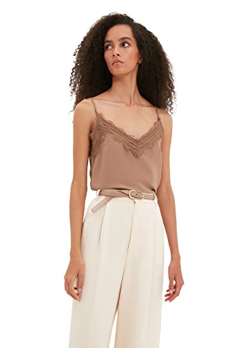 Trendyol Damska bluza Vizon Lace Detailed Blouse, Mink, 42