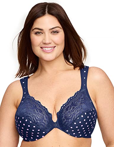 Glamorise Damski biustonosz z pełną figurą Wonderwire z przodu #1245, Granatowy nadruk, 100G