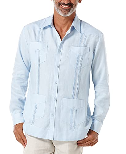 Cubavera Męska koszula Four-Pocket Mini Pintuck Long Sleeve Button-down Guayabera, Cashmere Blue, 3XL