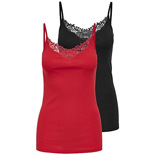 ONLY Onlkira Life Lace Singlet 2-pak Noos Top, High Risk Red/Pack:black, S