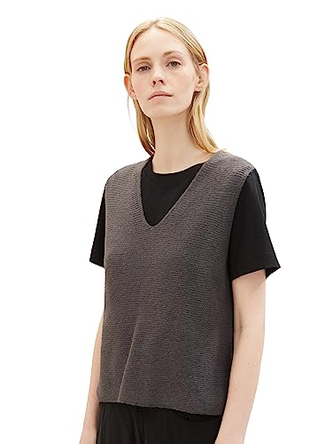 TOM TAILOR Damski sweter z dekoltem w serek, 33748-Dark Mineral Grey Melange, XXL
