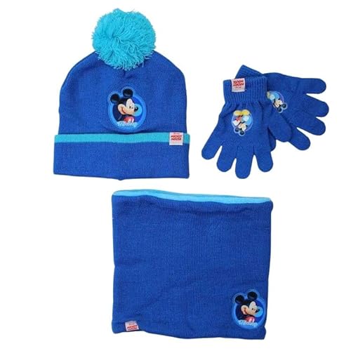 Disney Czapka rękawica z dekoltem Mickey, niebieski, jeden rozmiar chłopiec, Niebieski, rozmiar uniwersalny