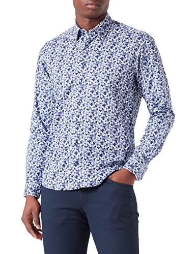 bugatti Męska koszula 9750-38524 z kołnierzykiem na guziki, granatowa-390, regularna, Marine-390, M