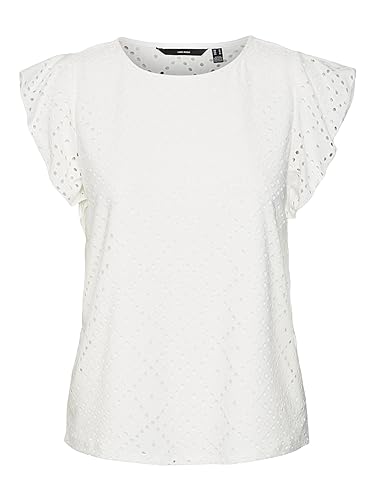 VERO MODA Women's VMTASSA SL Frill NOOS Top, Snow White, S, Snow White, S