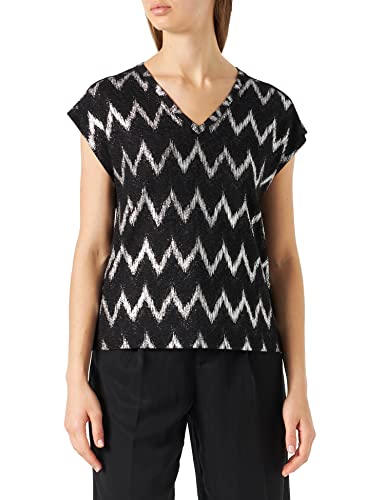 ONLY Women's Onlnew Queen S/S Glitter V-Neck TOP JRS T-Shirt, Black/Detail:Zig zag Silver, M