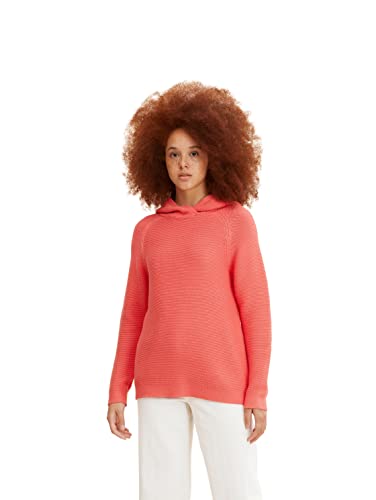 TOM TAILOR Damski Sweter z dzianiny z kapturem 1033571, 12230 - Smooth Papaya Red, XS