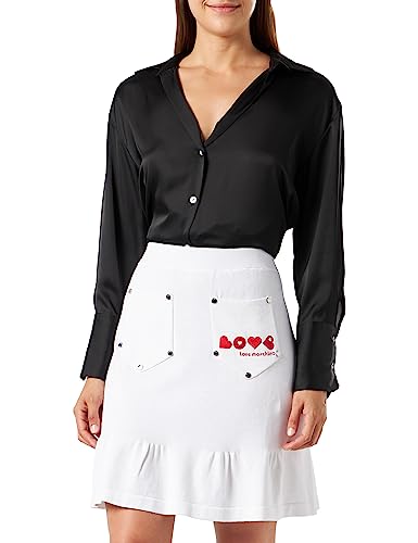 Love Moschino Damska spódnica z logo maxi i logo firmy Hearts Embroidery Skirt z louncją, optical white, 44
