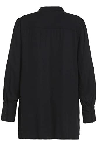 Ulla Popken Damskie duże rozmiary plus size bluzka, oversize, kołnierz, długi rękaw 813103, czarny, 50-52