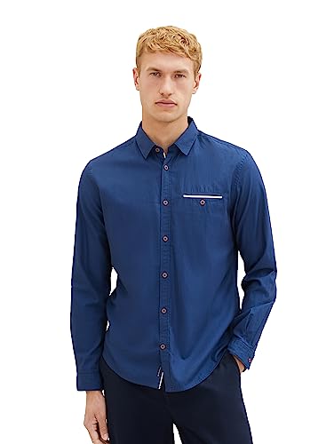 TOM TAILOR Męska koszula o regularnym kroju Dobby z bawełny, 30749-Navy Blue Stripy Structure, XL
