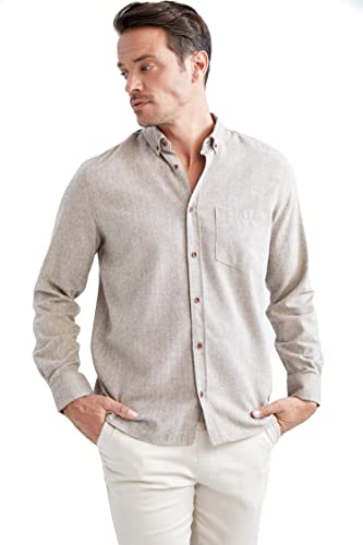 DeFacto Męska koszulka z długim rękawem koszule dla mężczyzn (LT.Beige Melange,3XL), L. beżowy melanż, 3XL