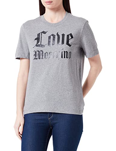 Love Moschino Damska koszulka o regularnym kroju z krótkim rękawem i błyszczącym gotyckim logo mylarskim, Średni melanż szary, 46