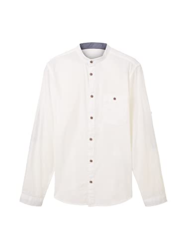 TOM TAILOR Męska koszula slim fit ze stójką, 10332 – Off White, XL