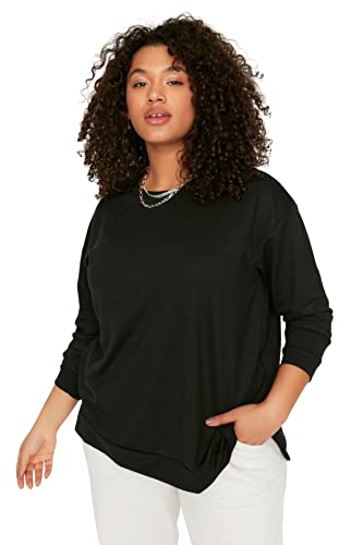 Trendyol Damska bluza z okrągłym dekoltem, gładka regularna, plus size, czarna, 4XL, Czarny