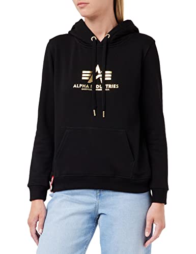ALPHA INDUSTRIES Damska bluza z kapturem New Basic Wmn Foil Print Black/Yellow Gold, czarny/żółty, XS