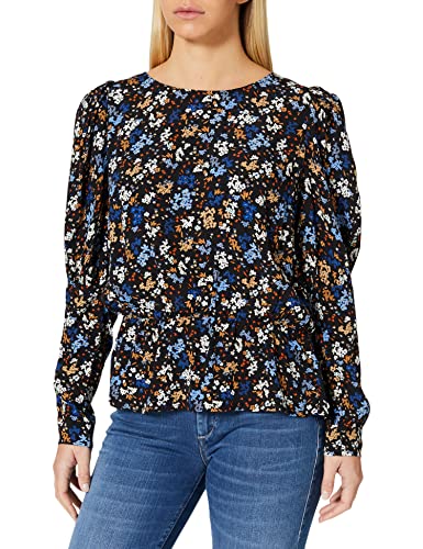TOM TAILOR Denim Damski Bluzka z ramionami balonowymi 1027407, 28341 - Black Blue Flower Print, S