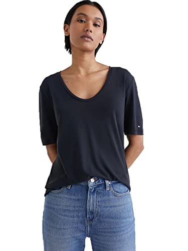 Tommy Hilfiger Damska koszula z modalu Scoop-nk Ss, Czarny, XS