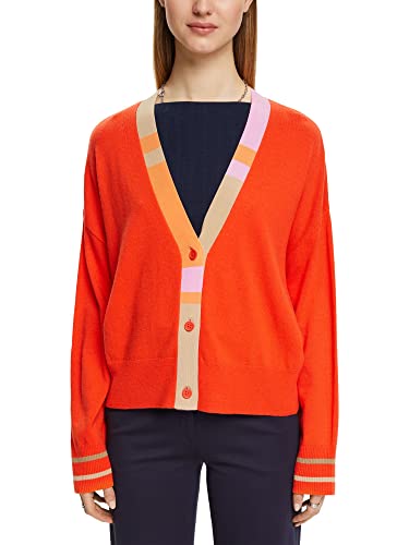 Esprit Collection Kardigan z dekoltem w serek, pomarańczowy czerwony, L