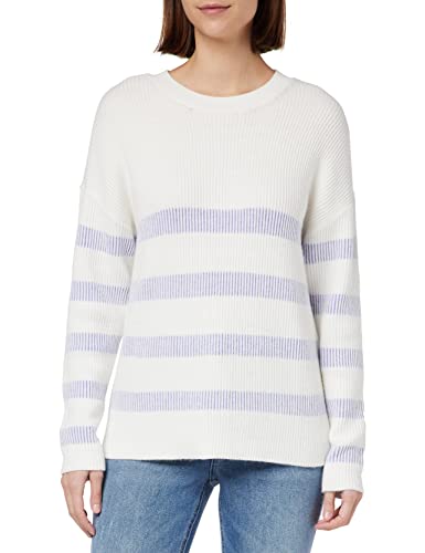 Vila Women's VIRIL Stripe L/S Knit TOP-NOOS kurtka dzianinowa, White Alyssum/Stripes:Sweet Lavender, L, White Alyssum/Stripes:sweet Lavender, L