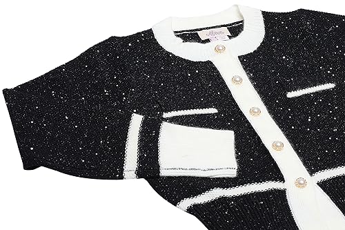 Aleva Damski modny kardigan retro z dzianiny w kontrastowym kolorze, z okrągłym dekoltem, czarny, rozmiar XS/S, czarny, XS