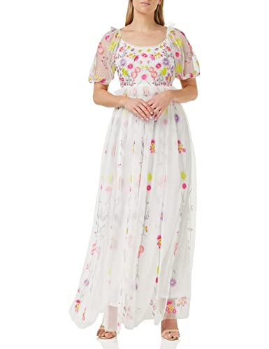 Frock and Frill Damska sukienka z haftem kwiatowym na specjalne okazje, biały, 34