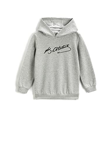 Koton Chłopięca bluza z kapturem Ataturk Signature Printed Hoodie, szary (023), 5-6 lat