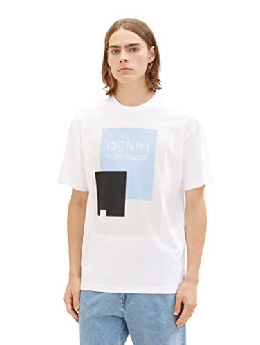 T-shirt męski TOM TAILOR Denim o luźnym kroju z bawełnianym nadrukiem, 20000-Biały, M