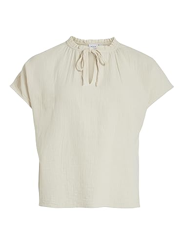 Vila Damski top z krótkimi rękawami Tie Neck, brzoza, 34