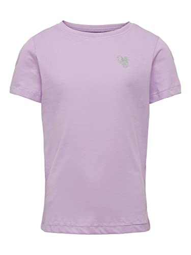 Bestseller A/S KOGKITA S/S Logo Top JRS NOOS, Lavendula/nadruk: srebrne błyszczące serce, 158/164 cm