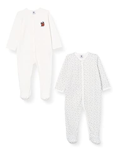 Petit Bateau Dziecięce opakowanie 2 piżam z bawełny z kwiatowym wzorem (2 sztuki), Marshmallow/Multico + Marshmallow, 18 Miesi?ce