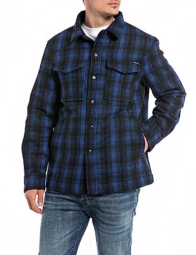 Replay Koszula męska regular fit, 010 Black/Royal, XXL