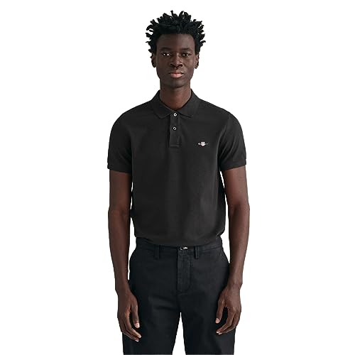 GANT Męska koszulka polo Slim Shield SS Pique, czarna, standardowa, czarny, L