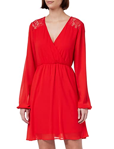 Vila Damska sukienka VIURA L/S LACE Detail Dress/KA, Mars Red, 38, Mars Red, 38