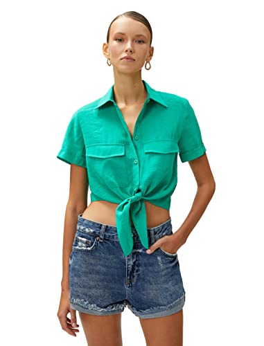 Koton Damska koszula Crop Tie Detail Modal Blended, Zielony (811), 40
