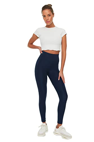 Trendyol Legginsy sportowe z granatowym niebieskim push-up damskie spodnie do jogi, Navy, M