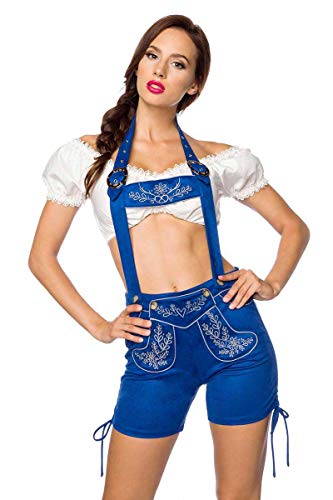 Tradycyjne ludowe szorty do stroju ludowego, skórzane spodnie o wyglądzie skóry welurowej, ludowe szorty damskie, haft w 4 kolorach, XS-L, niebieski, XS