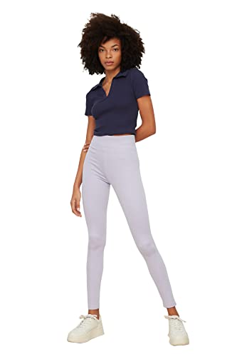 Trendyol Lila High Waist Roller Knitted Tights Legginsy Damskie, Lila, S