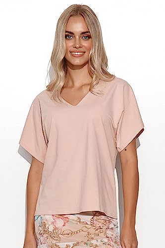 Makadamia, Bluzka damska M776 pudrowy róż, rozmiar 44/46, różowy pudrowy, 44-46