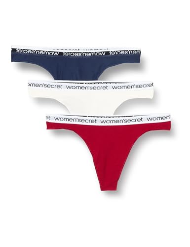 Women'secret Pack 3 Stringi bawełniane Logo, Białe tło, XS