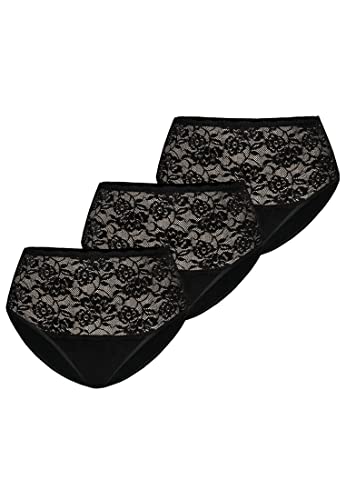 Teyli Damskie figi z bawełny, wysoka talia, z koronką, 3 sztuki w opakowaniu, czarny, XS