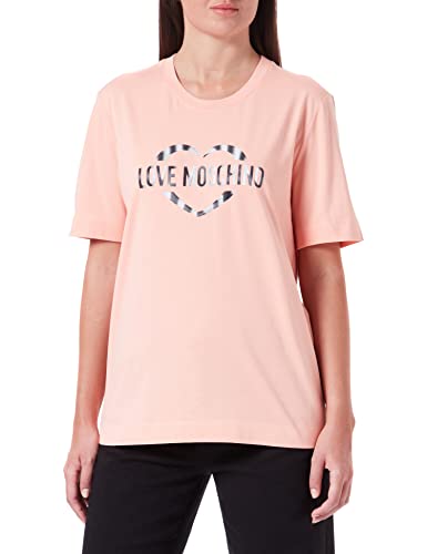 Love Moschino Damska koszulka o regularnym kroju z nadrukiem olograficznym w kształcie serca, Rosa, 42