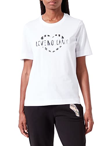 Love Moschino Damska koszulka o regularnym kroju z nadrukiem olograficznym w kształcie serca, optical white, 38
