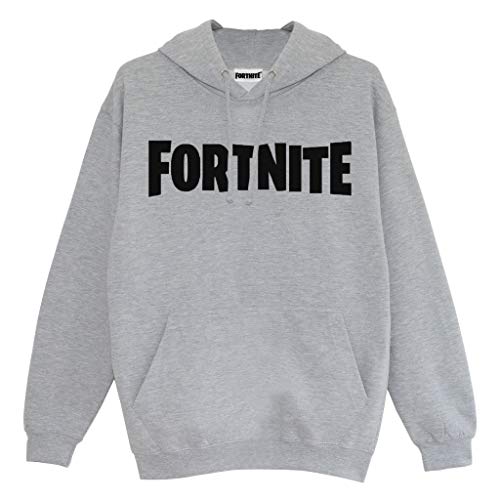 Popgear Damska bluza z kapturem Fortnite Tekst Logo Boyfriend Fit Heather Grey Fashion, Szary (Heather Grey), L