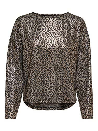 ONLY Women's ONLELIN 3/4 Shine TOP JRS T-Shirt, Phantom/AOP: Gold Leo, S