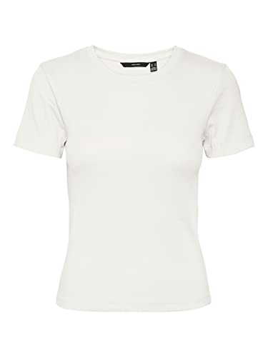 VERO MODA Women's VMEZRA SS Short TOP JRS T-Shirt, Snow White, S, Snow White, S