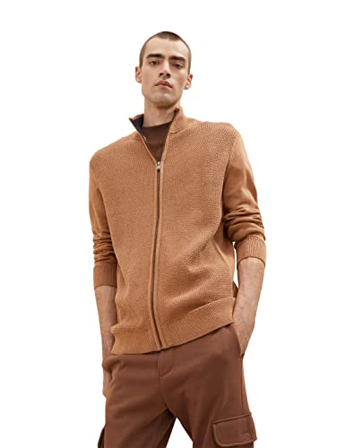 TOM TAILOR Męskie Kardigan ze stójką 1034614, 18950 - Havana Brown Melange, 3XL