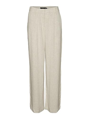 VERO MODA Damskie spodnie VMTIRAVER MR Wide Linen, Oatmeal/Szczegóły: Nature Tone AS Offer Sample, SW / 32L, Oatmeal/Szczegóły: naturalny odcień jako próbka, 32W / 32L