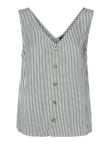 VERO MODA Women's VMBUMPY SL WVN NOOS Top, Snow White/Stripes:Laurel Wreath, M, Snow White/Stripes:laurel Wreath, M